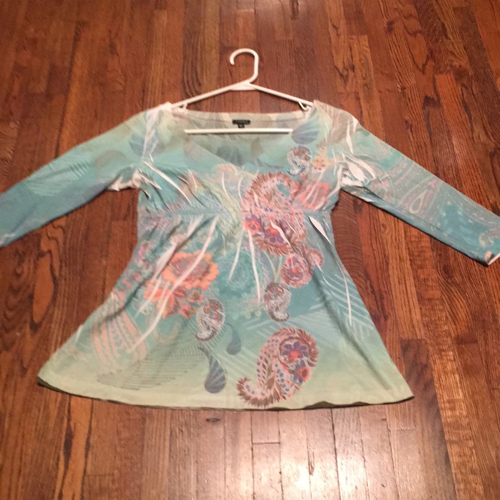 Yukiko cotton tunic blouse long sleeve beaded sz S